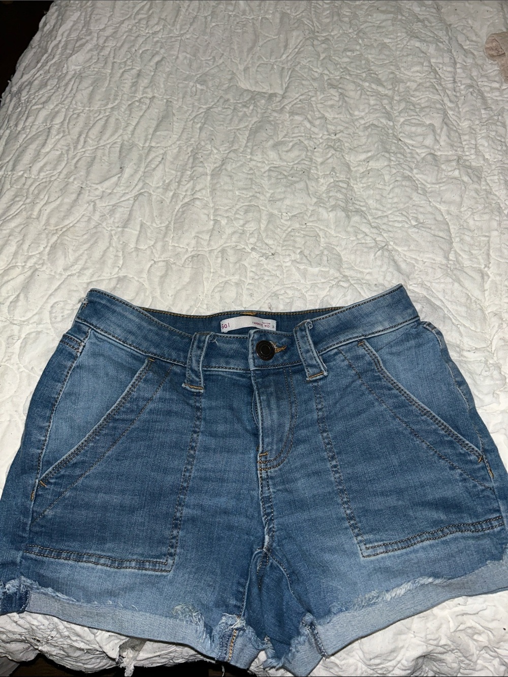 SO Blue Denim Women's Jean Shorts with Front Patch Pockets